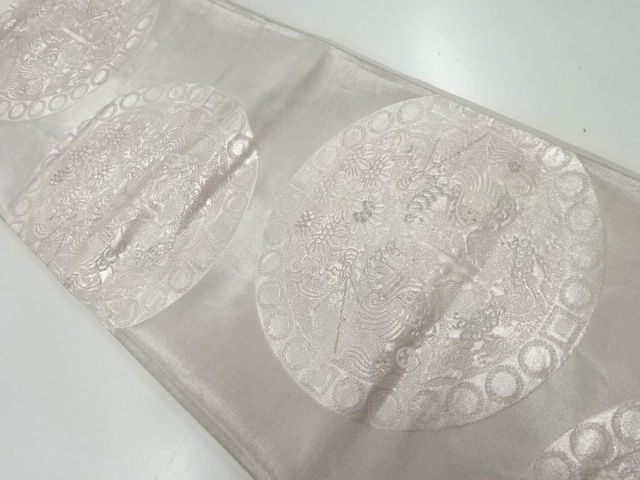 アンティーク　絵皿に騎馬人物模様織出し袋帯（材料）